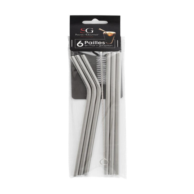 Pack De 4 Unidades - Pajitas De Acero Inoxidable 6 Uds Con Cepillo De Limpieza