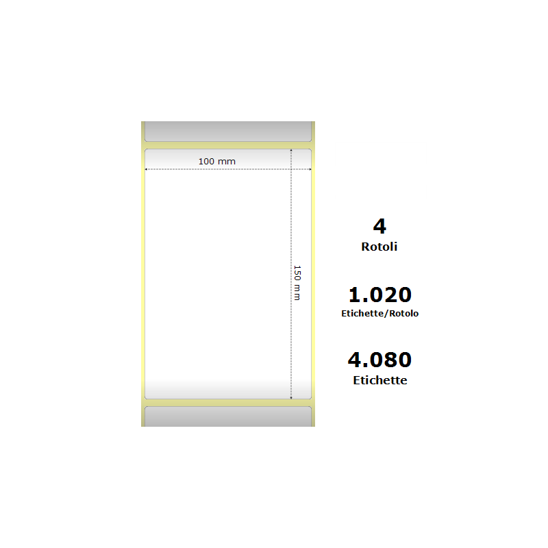 Pack De 4 Unidades White 100x150mm 1020 Et/Rotolo Z-1000d 3.9x5.9x3 Core 4rolls