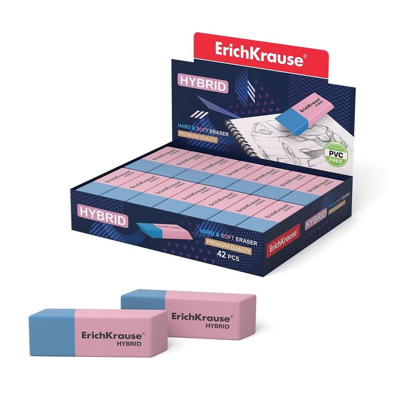 Pack De 42 Unidades Erichkrause Hybrid Borrador De Doble Cara - Diferente Grado De Dureza - Caucho Termoplastico Hipoalergenico - Color Rosado Y Azul