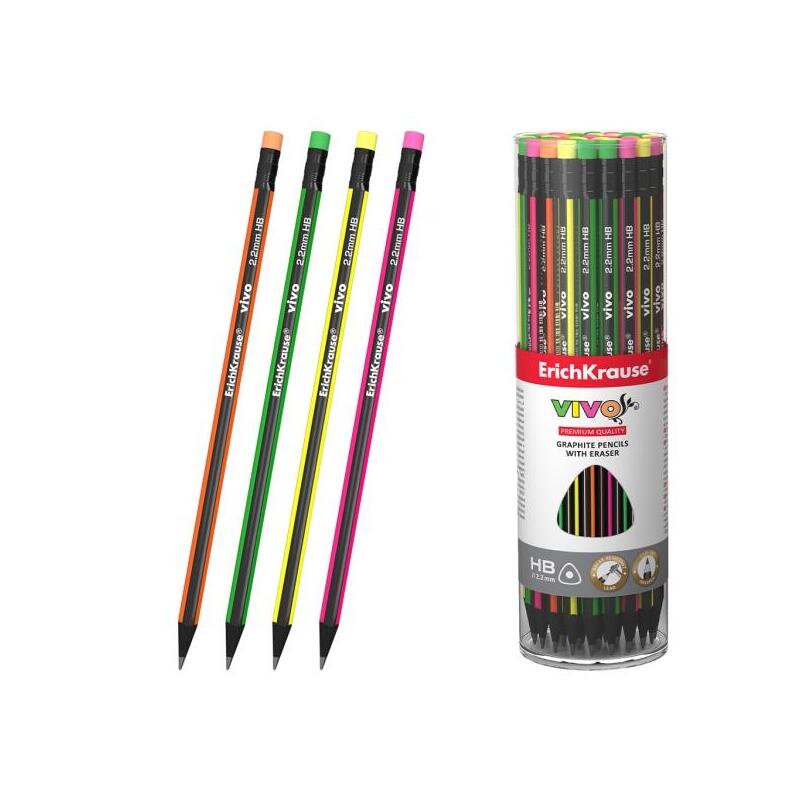 Pack De 42 Unidades Erichkrause Vivo Lapiz De Grafito Con Goma De Borrar - Mina Hb - Cuerpo Triangular - Facil Afilado