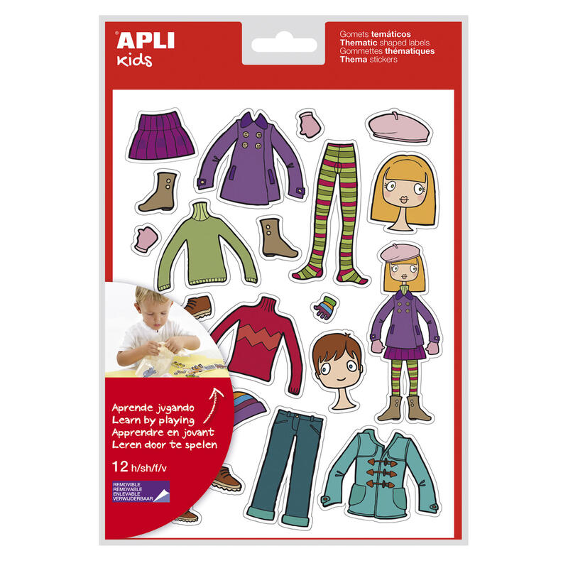 Pack De 5 Unidades Apli Bolsa De Gomets Tematicos El Armario - 252 Gomets En 12 Hojas - Adhesivo Removible - Desarrollados Con Educadores - Adhesivo Base Agua - Libre De Disolventes - Coloridos