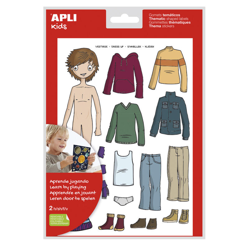 Pack De 5 Unidades Apli Bolsa De Gomets Tematicos Vestirse Niño - 35 Gomets - Adhesivo Removible - Desarrollados Con Educadores - Normas En-71 Y Fsc - Adhesivo Base Agua - Libre De Disolventes - Ecf - 100% Reciclables - Colorido