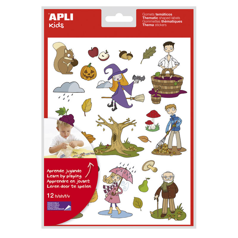 Pack De 5 Unidades Apli Gomets Tematicos El Otoño - 12 Hojas (288 Gomets) - Adhesivo Removible - Ilustraciones Divertidas - Normas En-71 Y Fsc - Adhesivo Base Agua - Libre De Disolventes - Papeles Ecf - 100% Reciclables - Coloridos