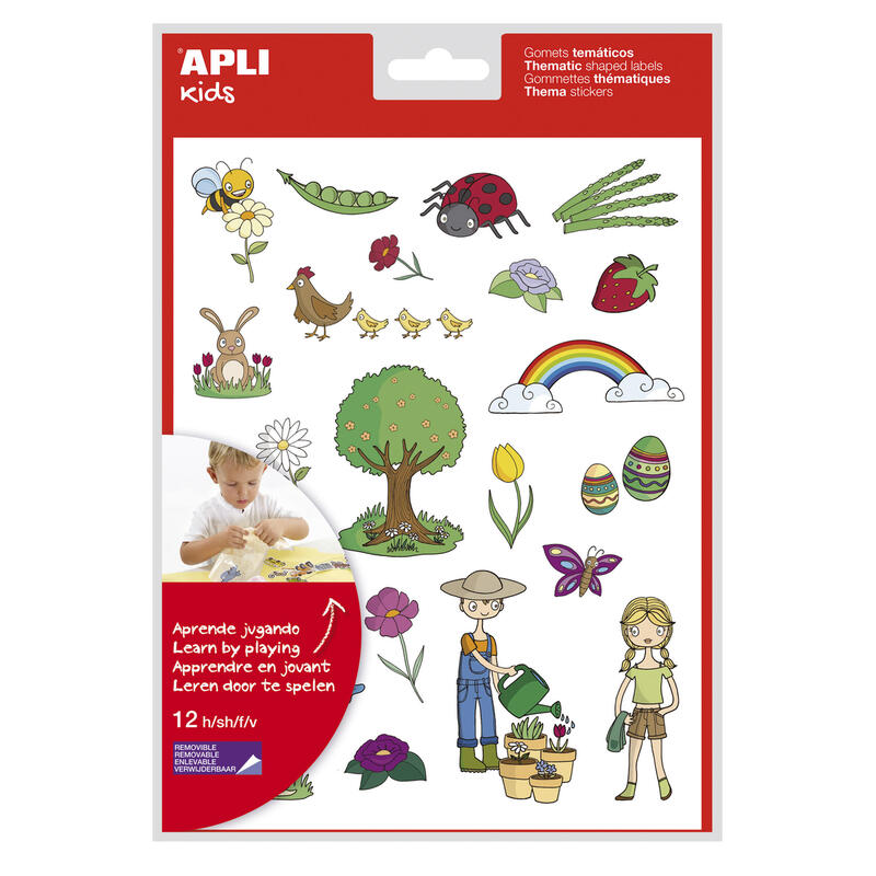 Pack De 5 Unidades Apli Gomets Tematicos La Primavera - 264 Gomets En 12 Hojas - Ilustraciones Educativas - Adhesivo Removible - Formato Escolar - Adhesivo Base Agua - Libre De Disolventes - Colorido