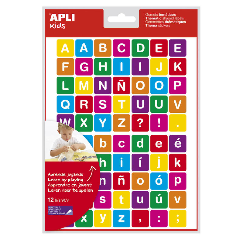 Pack De 5 Unidades Apli Gomets Tematicos Letras - 12 Hojas (840 Gomets) - Adhesivo Removible - Ideal Para Aprendizaje De Lectura Y Escritura - Adhesivo Base Agua - Libre De Disolventes - Color Variado