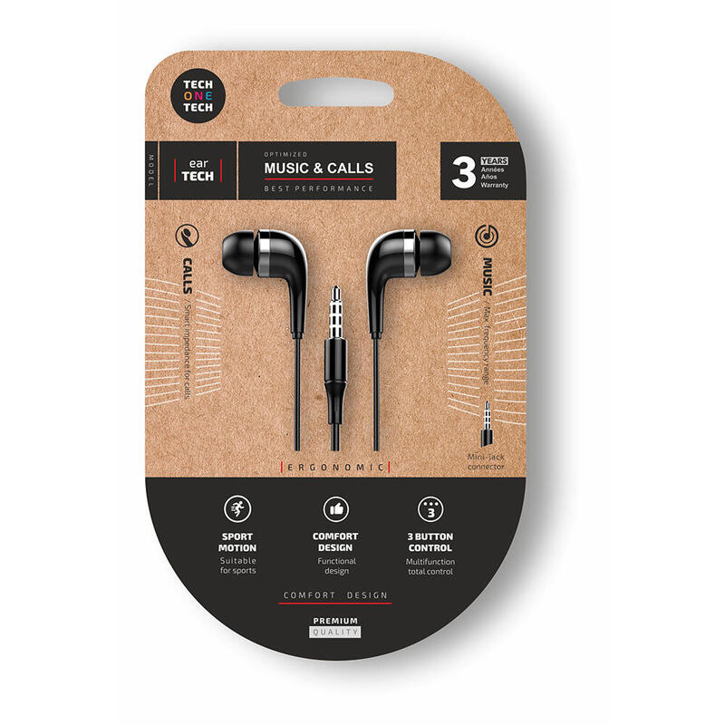 Pack De 5 Unidades - Auriculares Eartech Con Conector Mini-Jack Negros