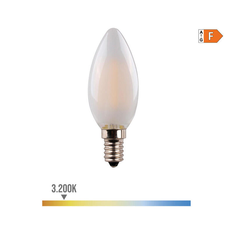 Pack De 5 Unidades - Bombilla De Vela Con Filamento De Led. Cristal Mate E14 4,5w 470lm 3200k Luz Calida Ø3,5x9,8cm Edm