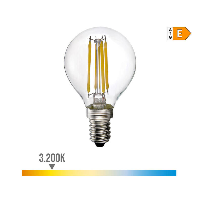 Pack De 5 Unidades - Bombilla Esferica Con Filamento De Led E14 4w 550lm 3200k Luz Calida Ø4,5x7,8cm Edm