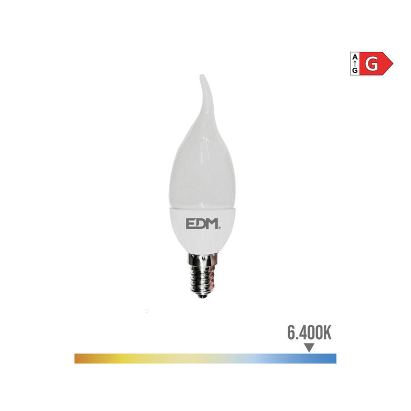Pack De 5 Unidades - Bombilla Vela Bohemia Led E14 5w 400lm 6400k Luz Fria Ø3,8x12,5cm Edm