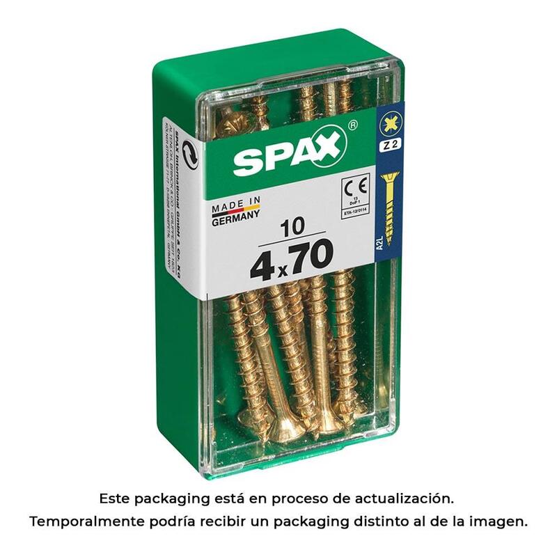 Pack De 5 Unidades - Caja 10 Unid. Tornillo Madera Cabeza Plana Yellox 4,0x70mm Spax