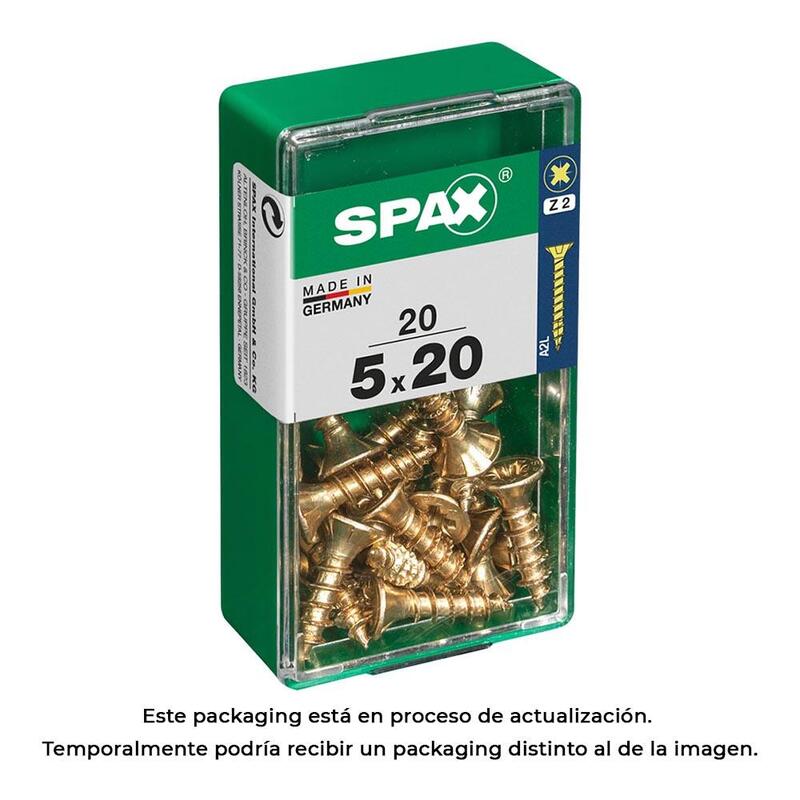 Pack De 5 Unidades - Caja 20 Unid. Tornillo Madera Cabeza Plana Yellox 5,0x20mm Spax