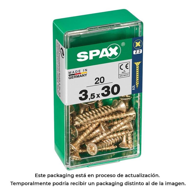 Pack De 5 Unidades - Caja 20 Unid. Tornillo Madera Spax Cabeza Plana Yellox 3,5x30mm Spax
