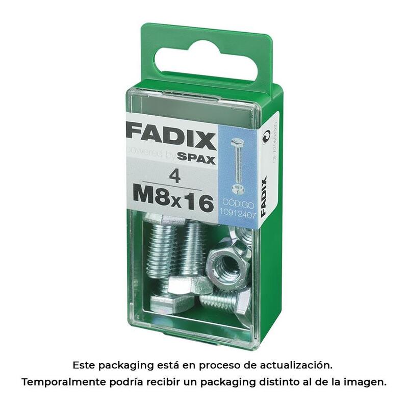Pack De 5 Unidades - Caja S 4 Unid. Tornillo Metrica Cab Hex+Tuerca Cinc M 8x16mm Fadix