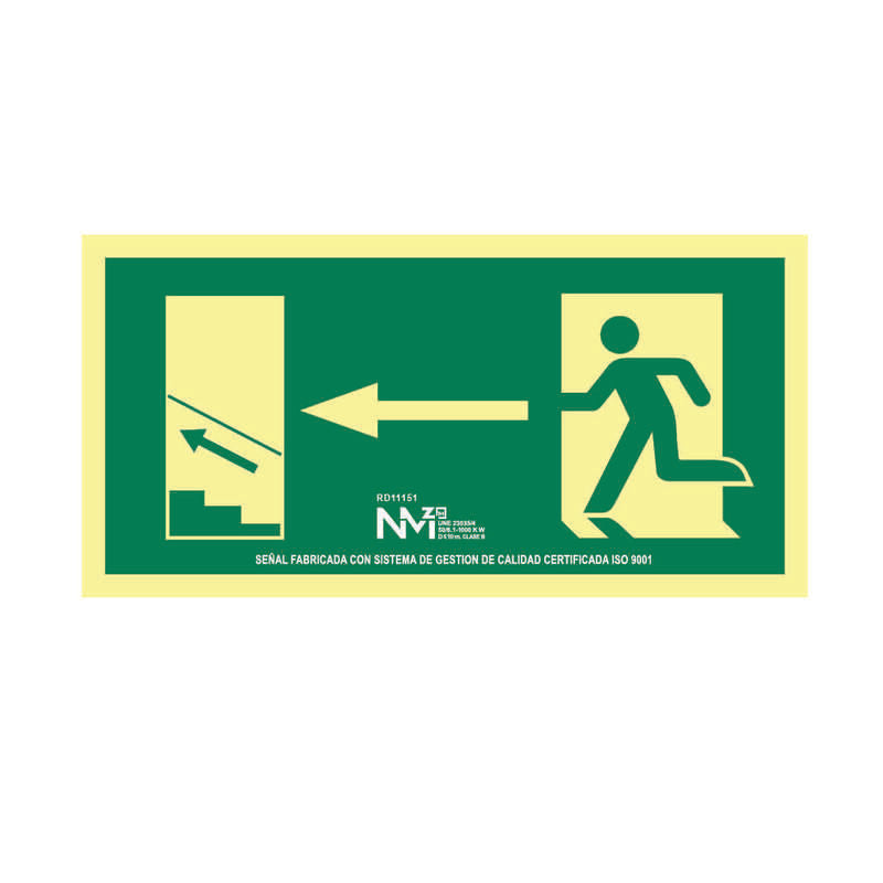 Pack De 5 Unidades - Cartel Evacuación Escalera Arriba Izquierda Pvc 0,7mm Clase B 32x16cm B11151 Normaluz