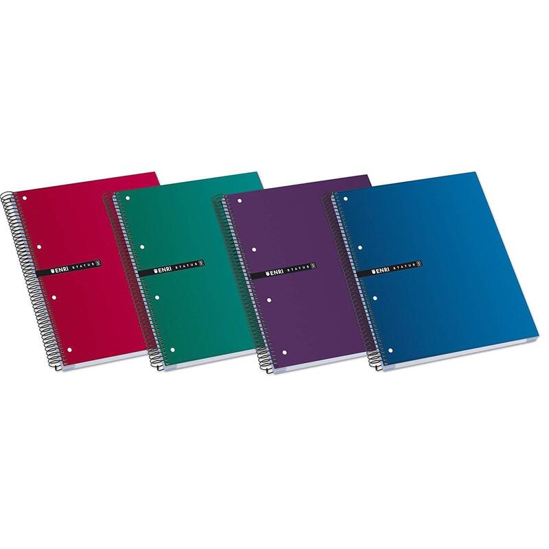 Pack De 5 Unidades Enri Cuaderno Espiral Status Microperforado 160 Hojas 5x5 Tapas Extraduras A4+ Colores