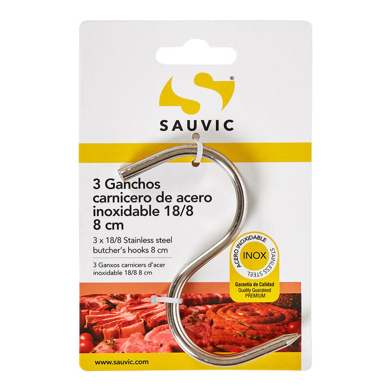 Pack De 5 Unidades - Ganchos Carnicero Inoxidable 18/8, 8 Cm De Longitud, Blíster 3 Unidades