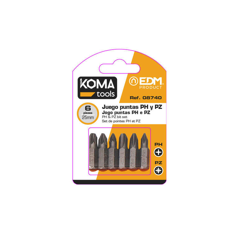 Pack De 5 Unidades - Juego 6 Puntas Ph 1-2-3 Pz 1-2-3 X 25mm