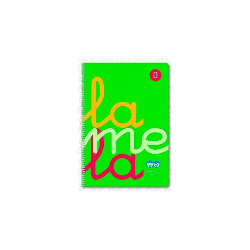 Pack De 5 Unidades Lamela Cuaderno Espiral 80h Folio 90gr Cuadrovía 5mm C/Margen Cubierta Pp Verde Fluorescente