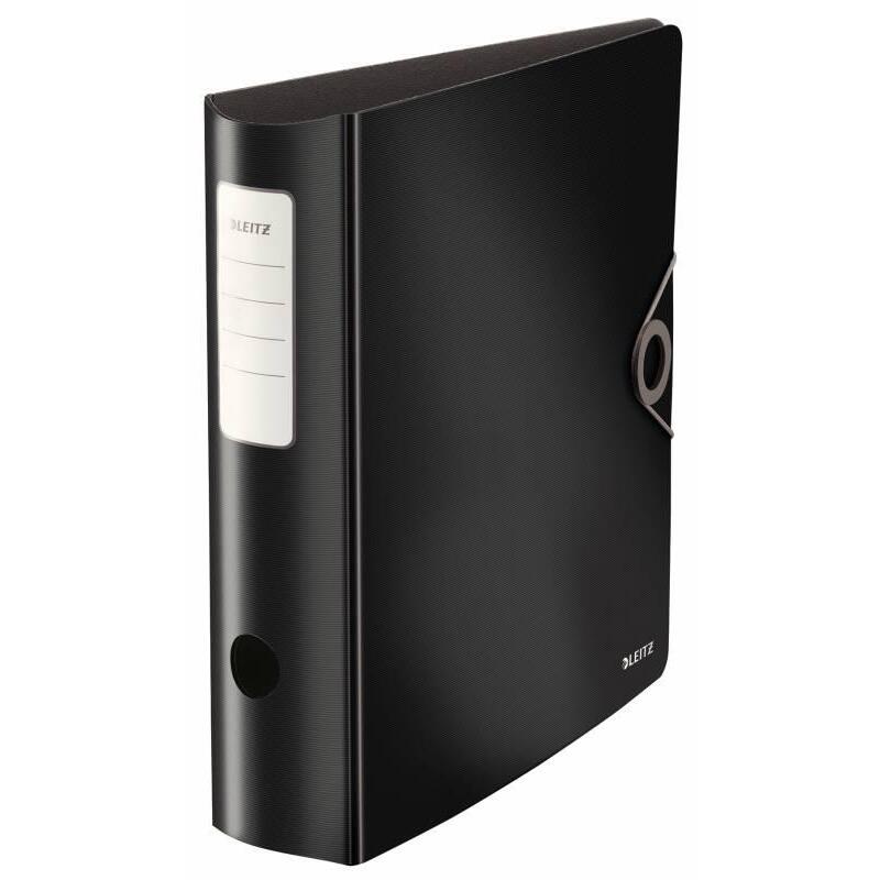 Pack De 5 Unidades Leitz Archivador Palanca 180° Active Solid - Mecanismo 180°, 75mm - Cierre Elastico - Fundas Interiores - Lomo Redondeado - Capacidad 500 Hojas A4 - Negro Pp Polyfoam Ligero