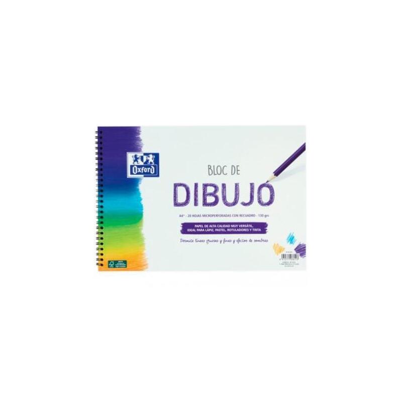 Pack De 5 Unidades Oxford Bloc Dibujo Escolar T/ Blanda Espiral 20h 130gr A4+ C/ Recuadro Blanco