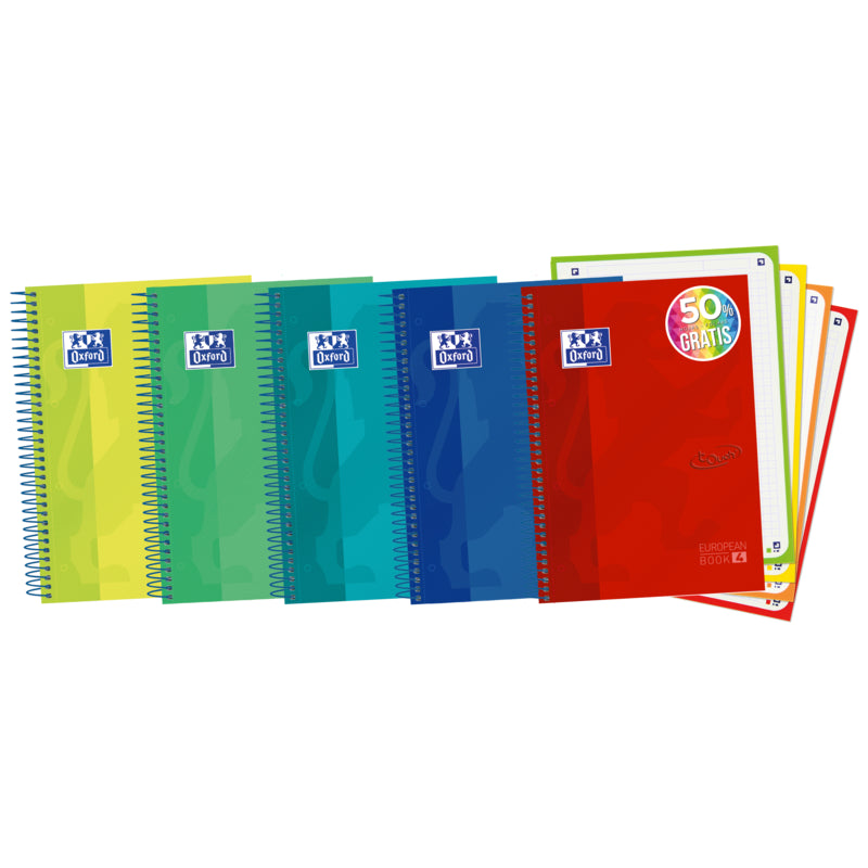 Pack De 5 Unidades Oxford School Touch A5+ Europeanbook - Tapa Extradura Resistente - 120 Hojas De Colores Vivos -