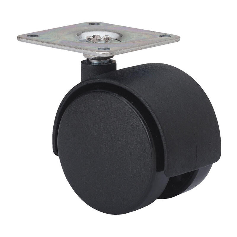 Pack De 5 Unidades - Rueda Giratoria Con Placa Y Eje Liso, Color Negro, Carga Máx. 20 Kg, Ø 4 Cm