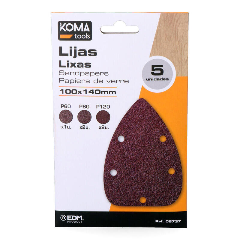 Pack De 5 Unidades - Set 5 Lijas Para Lijadora Tipo Mouse 08707 Koma Tools