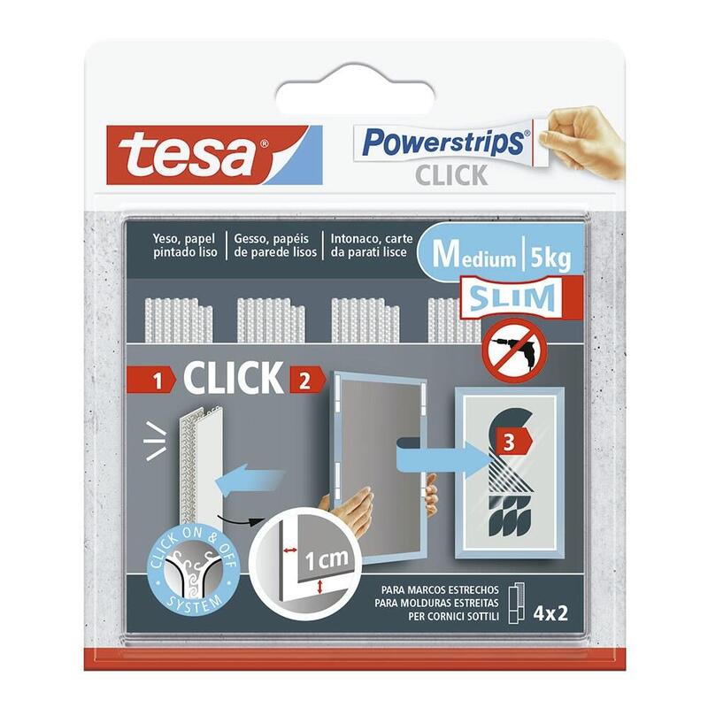 Pack De 5 Unidades - Tiras Cuelga Cuadros Powerstrips Click, Carga Máxma 5 Kg, 4 Pares De Tiras, 8 X 1 Cm