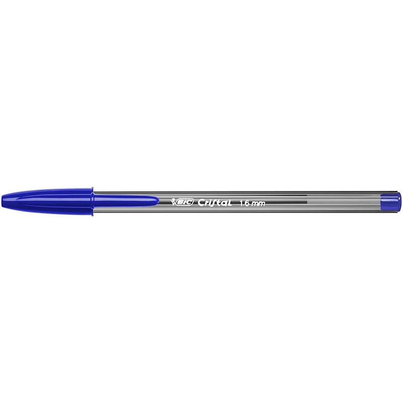 Pack De 50 Unidades Bic Cristal Large Boligrafo De Bola - Punta Gruesa De 1.6mm - Trazo De 0.60mm - Tinta Con Base De Aceite - Translucido - Color Azul