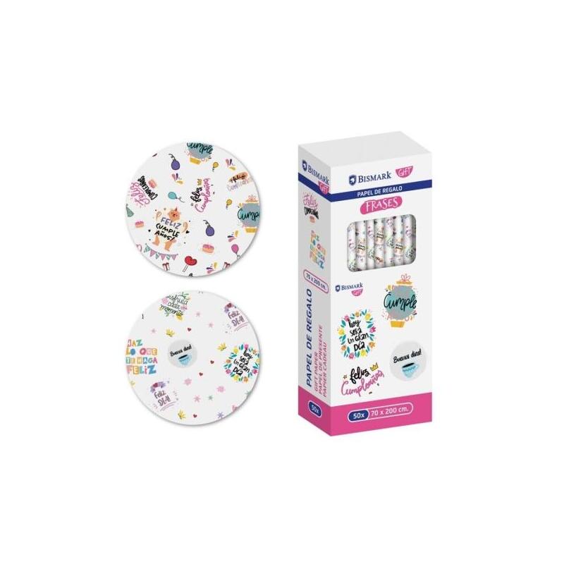 Pack De 50 Unidades Bismark Frases Rollo De Papel Regalo - Medidas 70cmx200cm - 2 Diseños Diferentes
