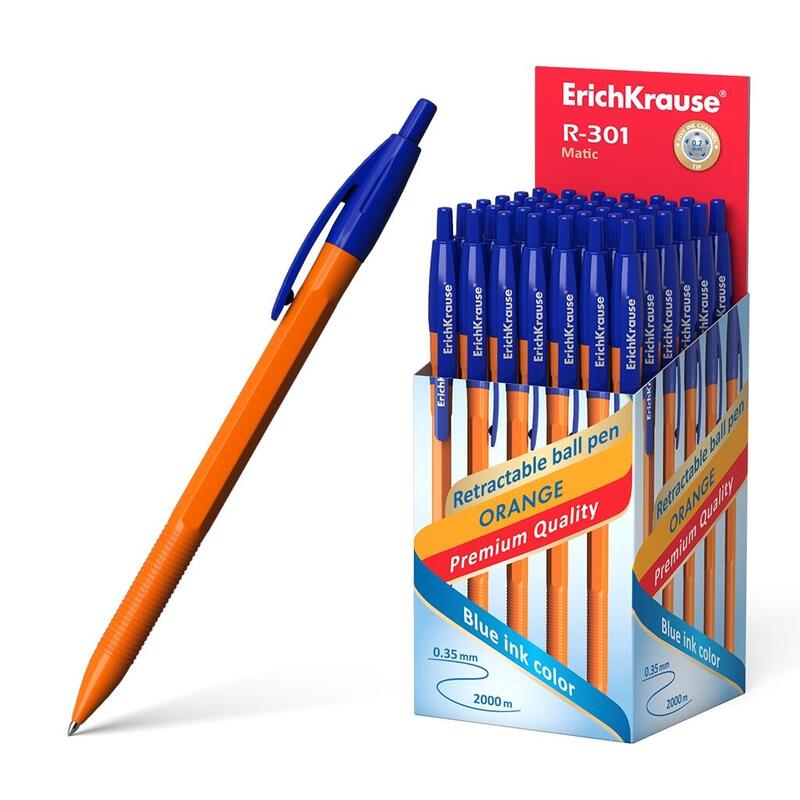 Pack De 50 Unidades Erichkrause Boligrafo Automatico R-301 Naranja Matic 07 - Cuerpo Hexagonal Opaco - Grip - Punta De 07mm - Tinta De Secado Rapido - Color Azur