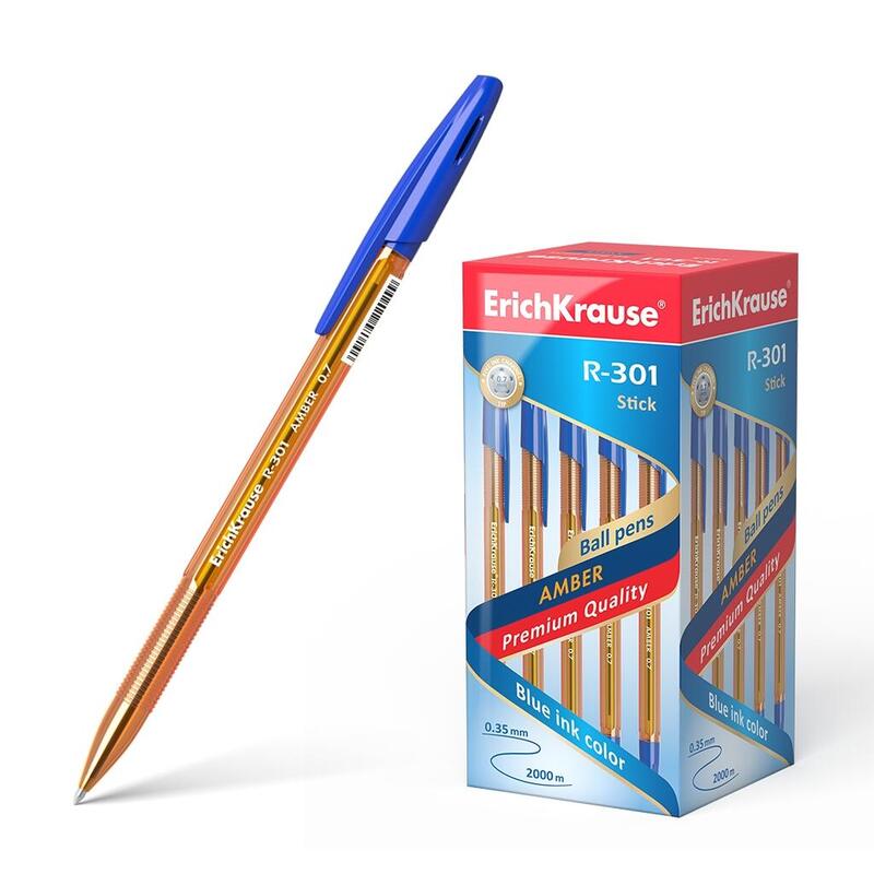 Pack De 50 Unidades Erichkrause Boligrafo R-301 Amber Stick 0.7 - Cuerpo Hexagonal Translucido - Punta De 0.7mm - Tinta De Secado Rapido - Color Azul