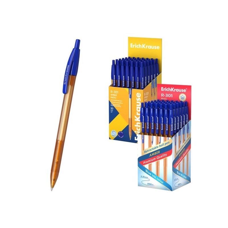 Pack De 50 Unidades Erichkrause R-301 Matic Amber Boligrafo Retractil - Punta De 0.7mm - Trazo 0.35mm - Azul