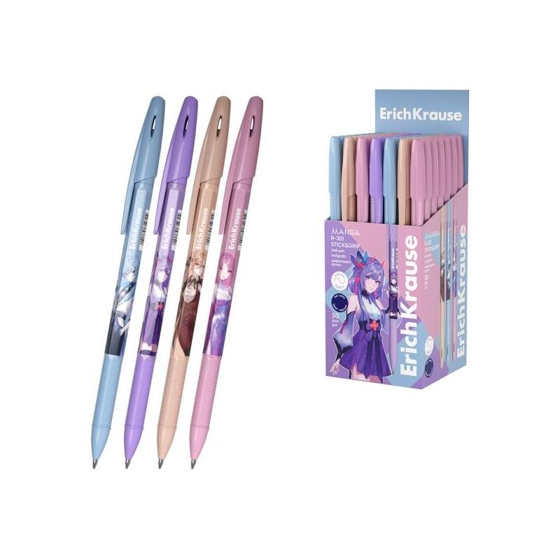 Pack De 50 Unidades Erichkrause R-301 Stick And Grip Manga Boligrafo Con Capuchon - Modelos Surtidos - Trazo 0.35mm -