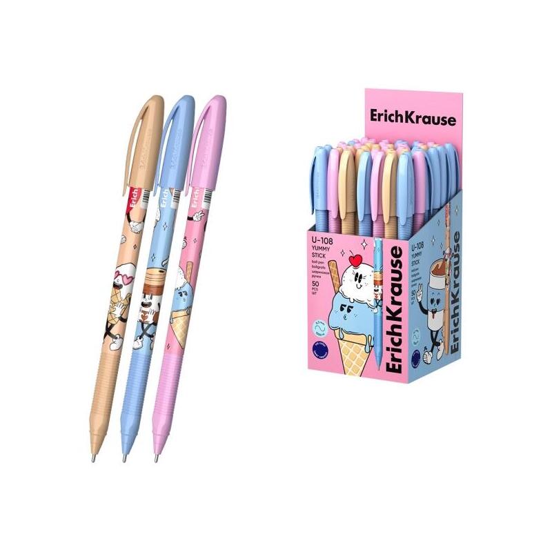 Pack De 50 Unidades Erichkrause U-108 Stick Yummy Boligrafo Con Capuchon - Modelos Surtidos - Trazo 0.3mm - Tinta De