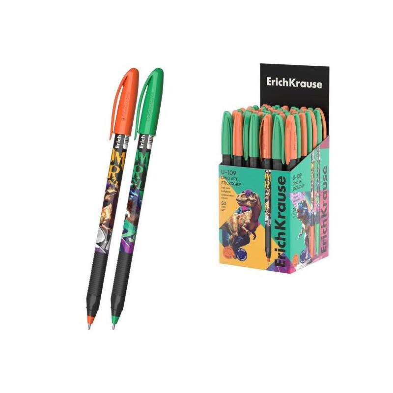 Pack De 50 Unidades Erichkrause U-109 Stick And Grip Dino Art Boligrafo Con Capuchon - Modelos Surtidos - Trazo 0.3mm -