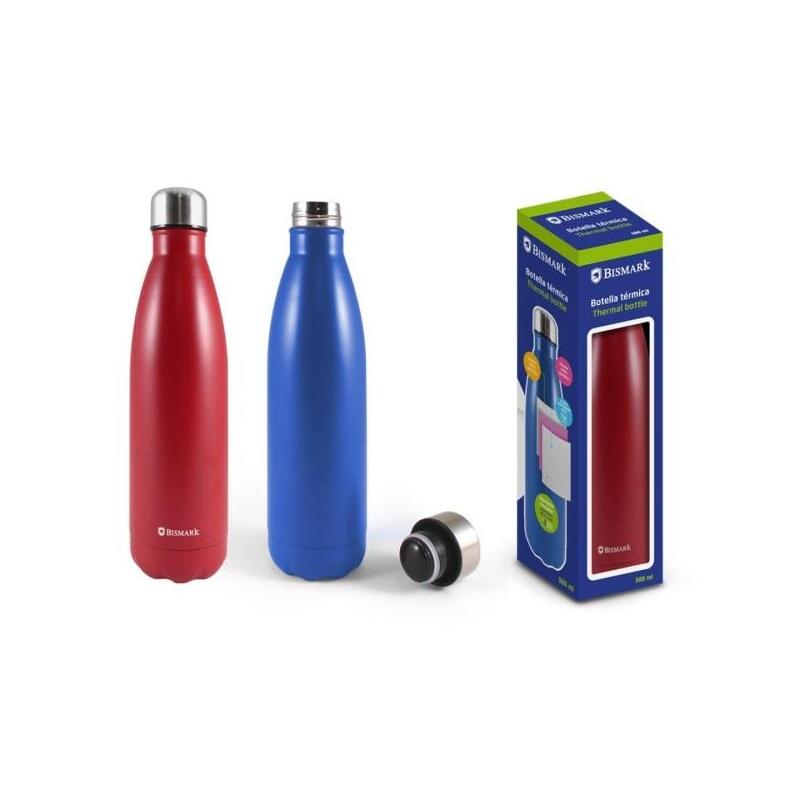 Pack De 6 Unidades Bismark Botella Termica 500ml - Aislamiento De Vacio De Doble Pared - Tapon Hermetico - Colores Rojo