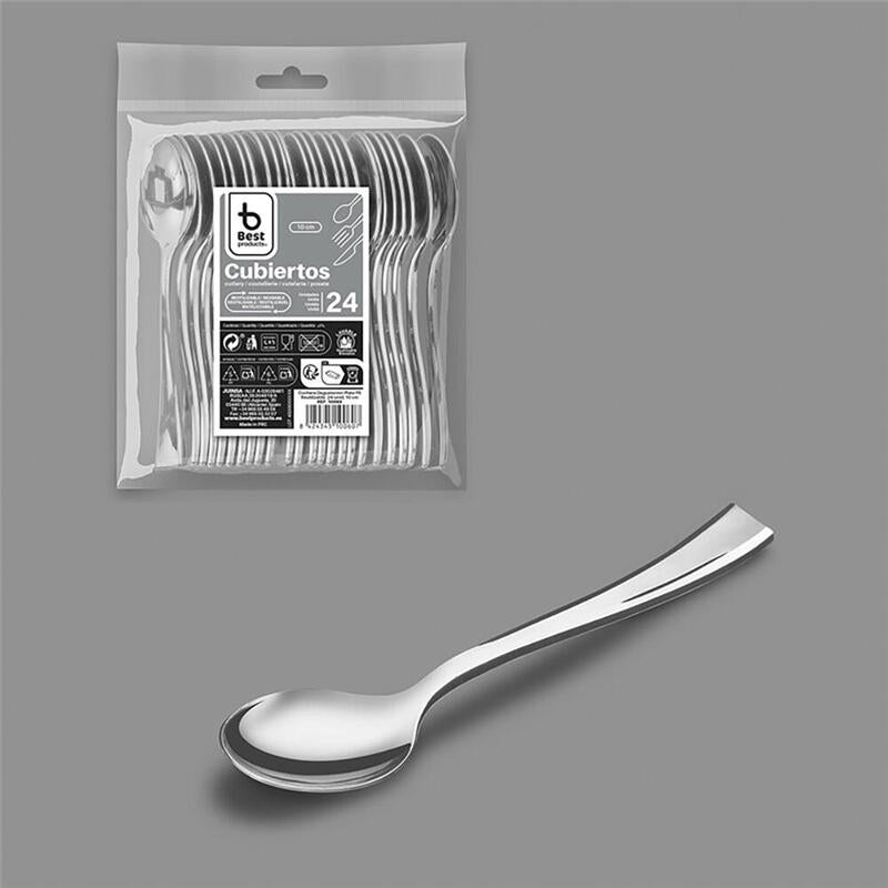 Pack De 6 Unidades - Cuchara Degustación Reutilizable Color Plata 10 Cm, 24 Uds