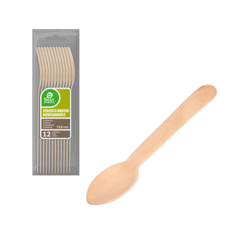 Pack De 6 Unidades - Cuchara Postre/Café De Madera 13,8 Cm, Bolsa 12 Uds