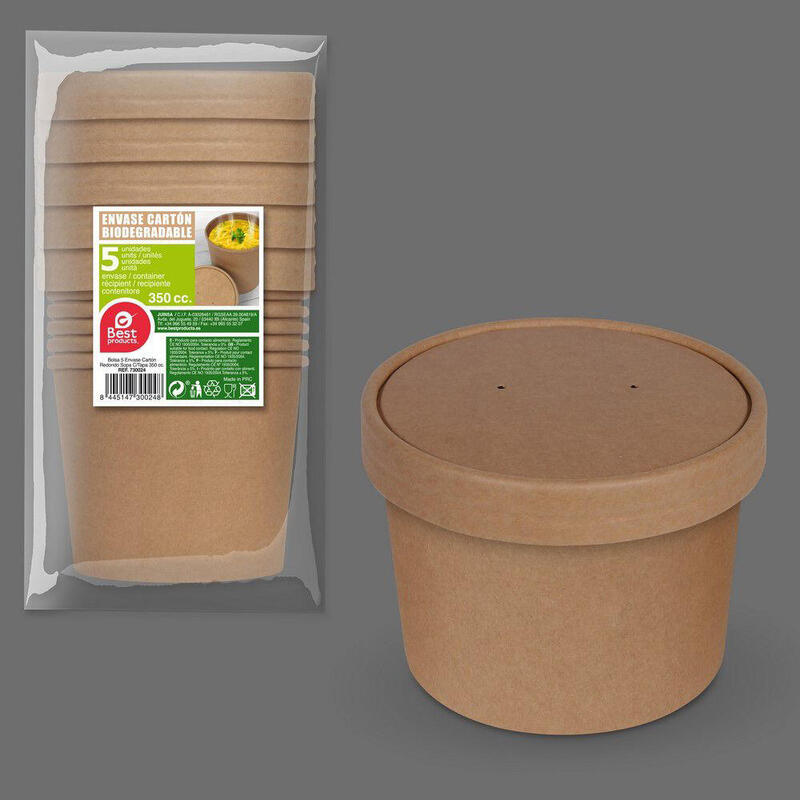 Pack De 6 Unidades - Envase De Cartón Redondo Con Tapa 350cc, 5 Uds