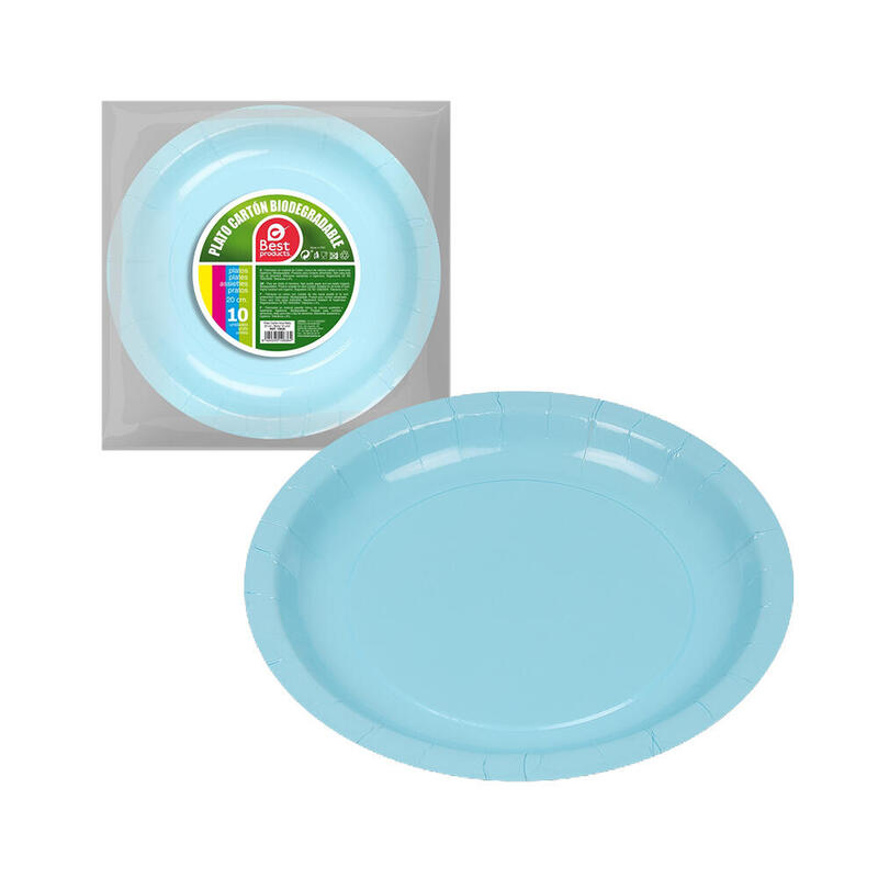 Pack De 6 Unidades - Pack Con 10 Unid. Platos Cartón Azules Baby Ø20cm Best Products Green
