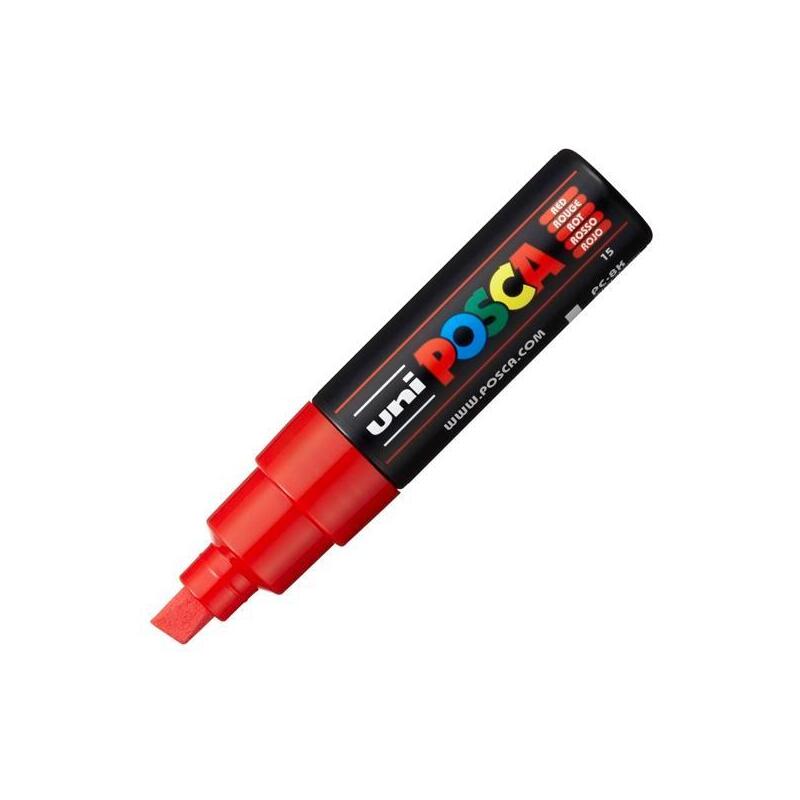 Pack De 6 Unidades Posca Marcador Pc-8k No Permanente Punta Biselada 8.0mm Rojo