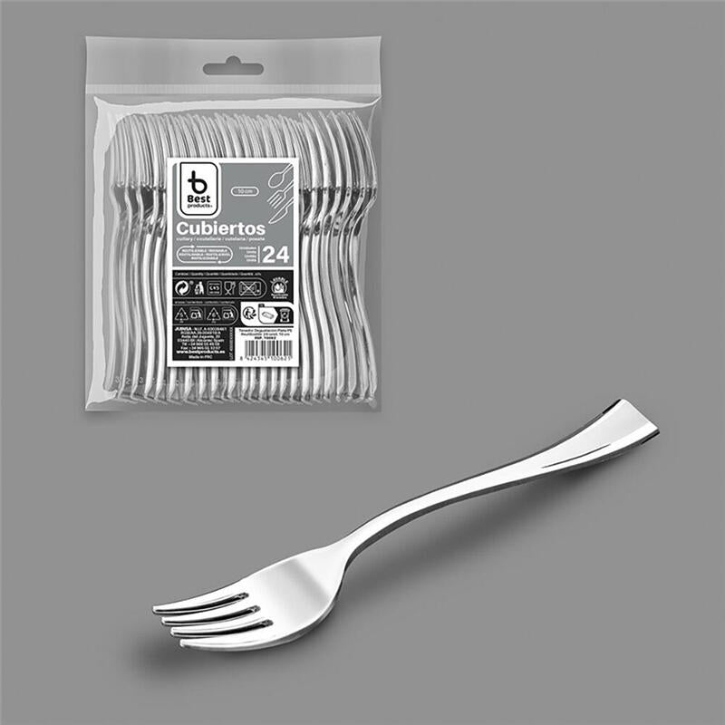 Pack De 6 Unidades - Tenedor Degustación Reutilizable Color Plata 10 Cm, 24 Uds