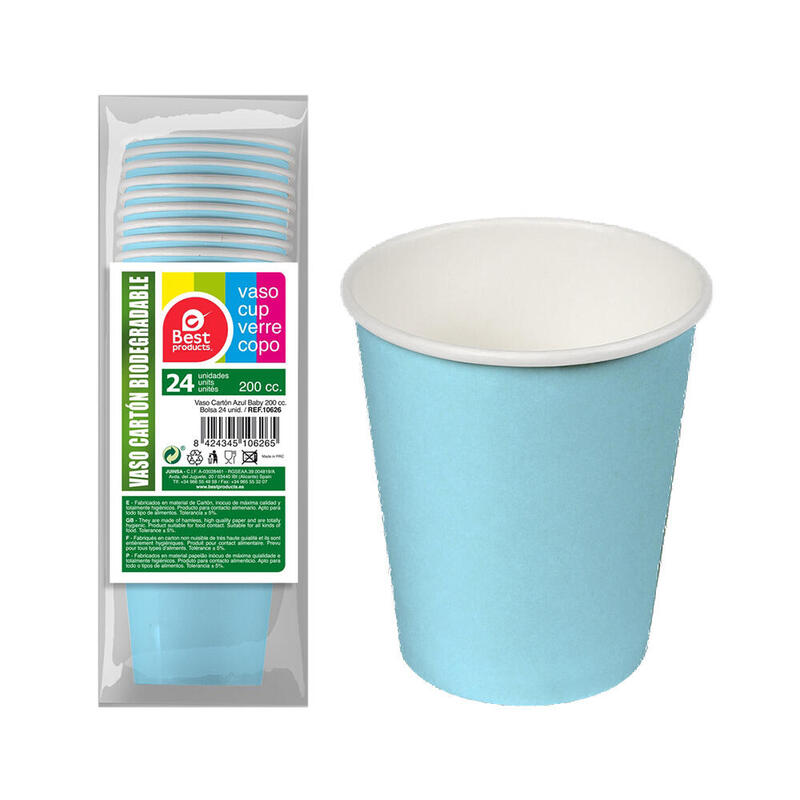 Pack De 6 Unidades - Vasos De Cartón Azules Baby 200cc, 24 Uds