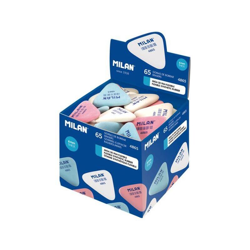 Pack De 65 Unidades Milan 4865 Goma De Borrar Triangular Flexible - Miga De Pan - Caucho Sintetico - Colores Surtidos