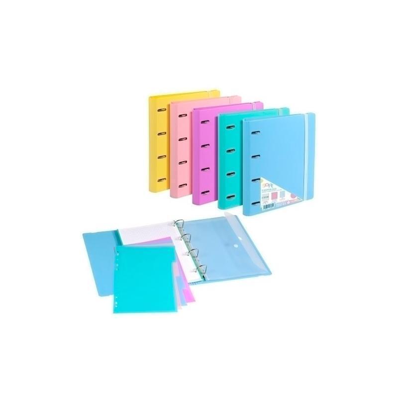 Pack De 8 Unidades Carchivo Carpeblock Carpeta Soft Pp Foam Rígido A4 Anillas Mixtas 4x35mm C/Goma C/Recambio 100h C/4x4 Colores Surtidos