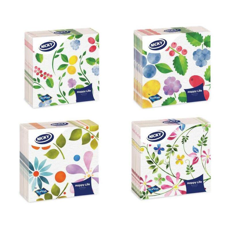 Pack De 8 Unidades - Servilletas De Papel Happy Life, 40 Uds, 33 X 33 Cm, Modelos Variados