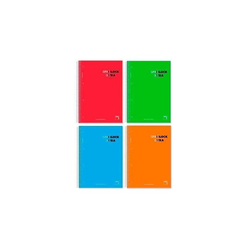 Pacsa Cuaderno Superblock Extra 120 Hojas 5x5 + Greca Tapa Dura A4 Microperforado 90gr Colores Surtido -4u-