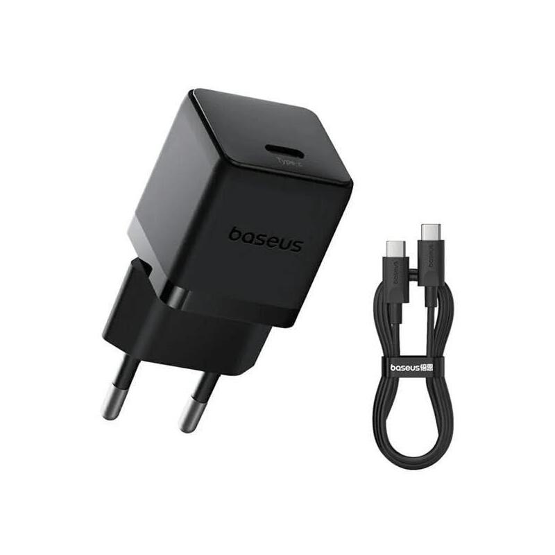 Palm Fast Charger 1c 20w Eu Cluster Black (With Baseus Mini White Cable Usb-C To Usb-C 60w (20v/3a) 1m Cluster Black)