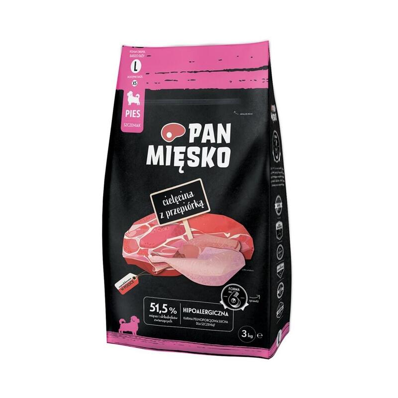 Pan Miesko Comida Para Mascotas Sucha Para Perro Ternera Z Przepiórka (Szczeniak) Chrupki L 3kg